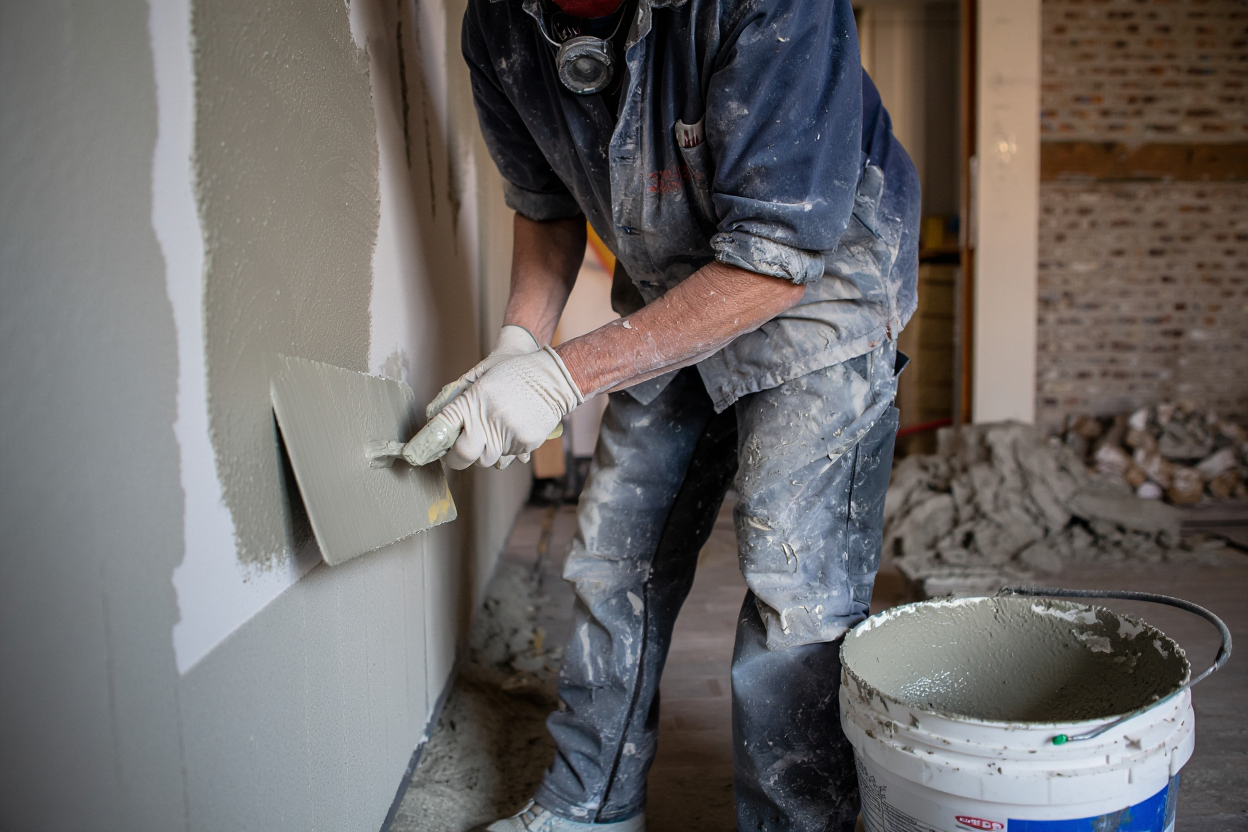 Stukadoor bezig met stucwerk