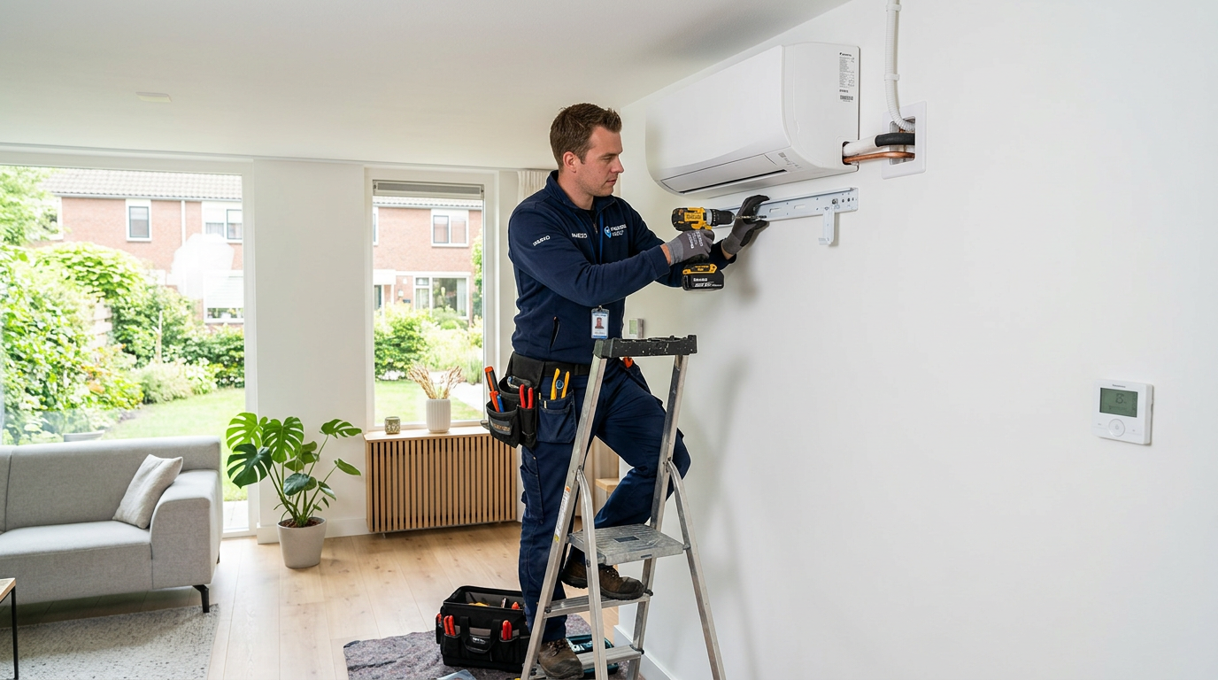 Technicus bezig met airco installatie