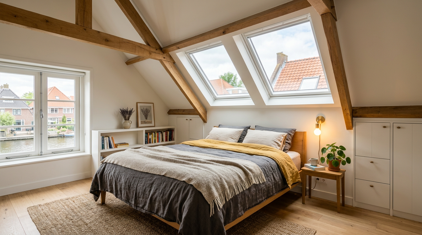 Verbouwde zolder als slaapkamer